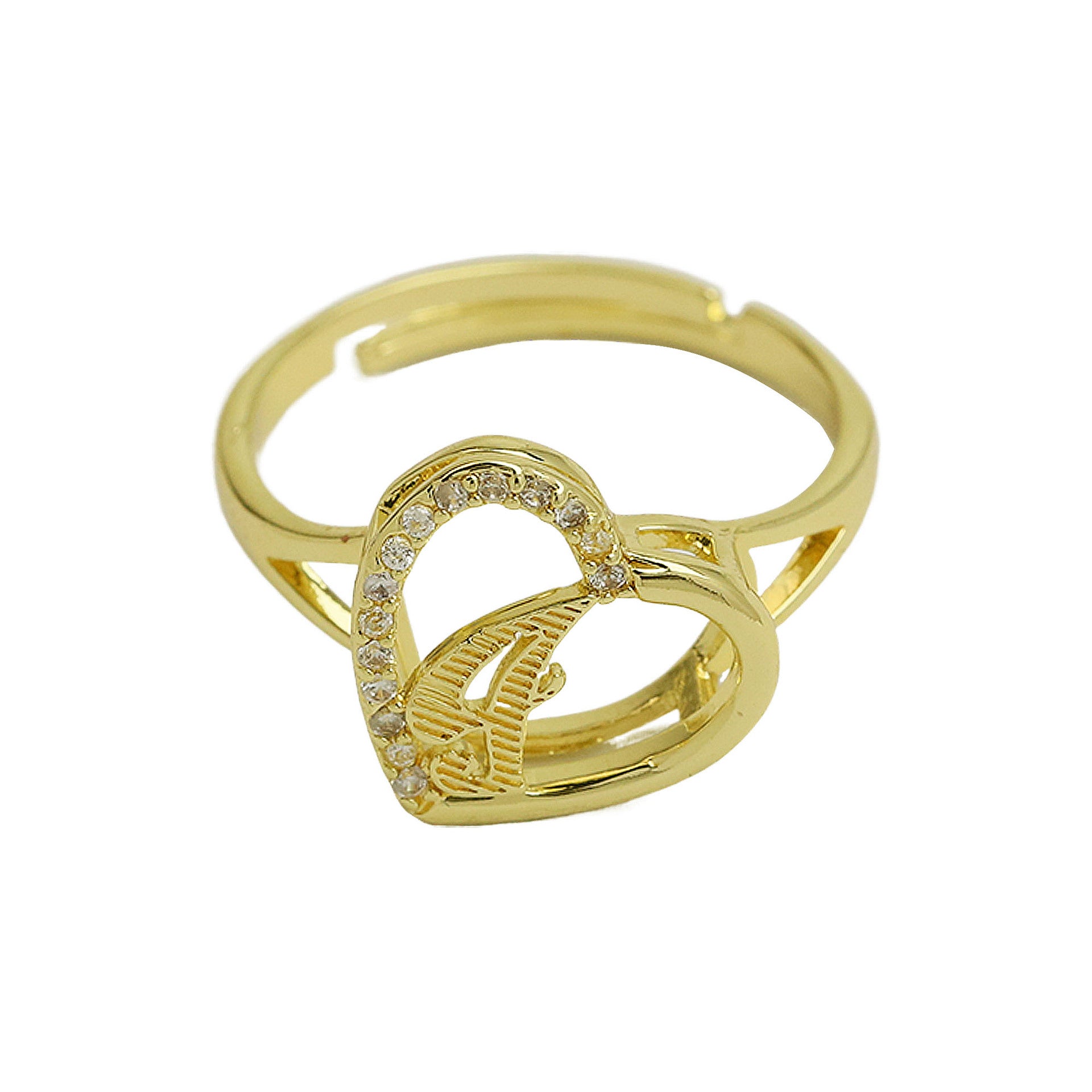 Wholesale  white gold heart-shaped love texture hollow 26 grass English letters open heart ring