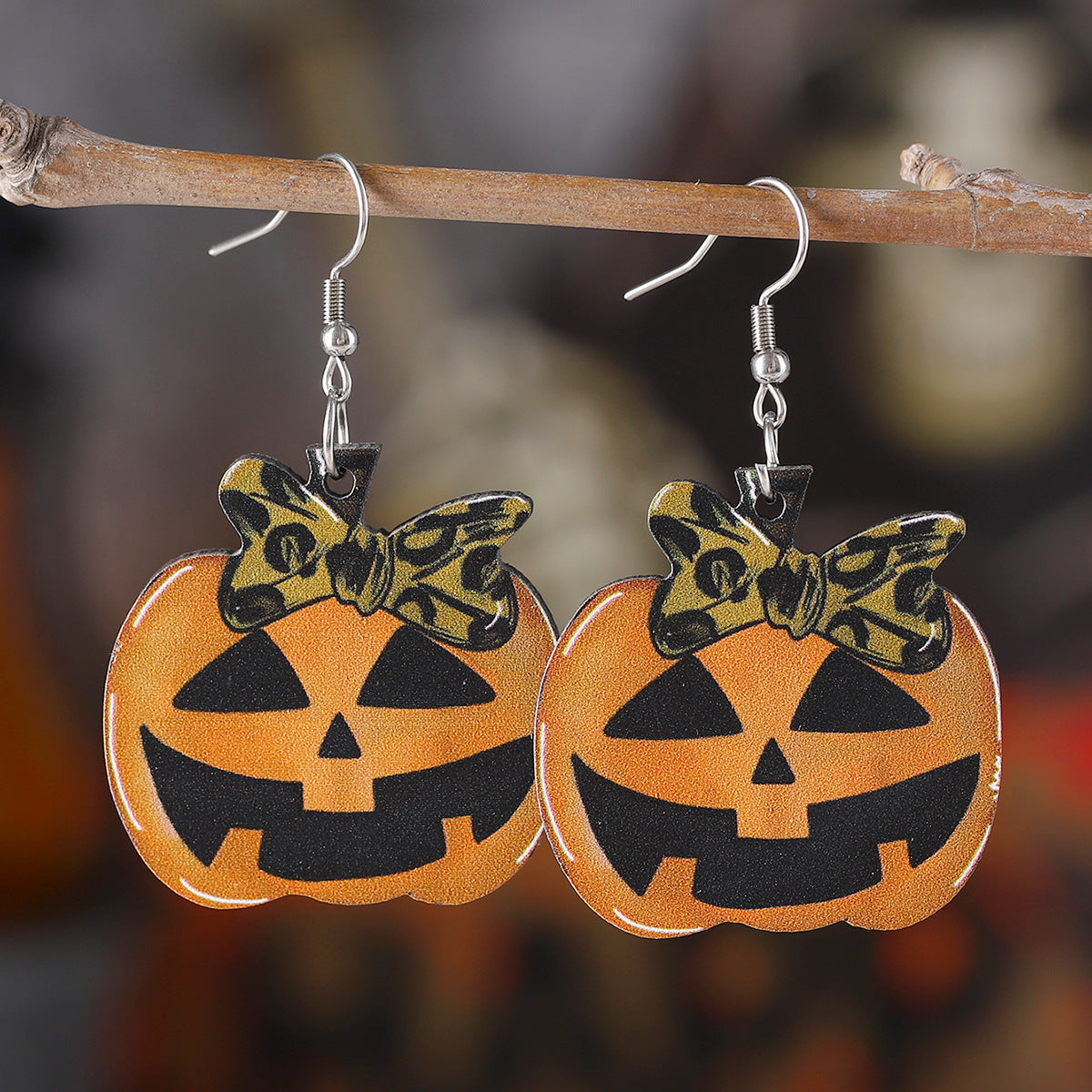 Wholesale Halloween Western Style Ghost Face Pumpkin Pendant Earrings Wood Earrings Goth Theme Double-sided Earrings ACC-ES-ChuLian034