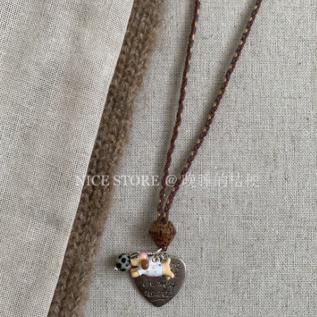 Wholesale brown woven heart letter puppy necklace