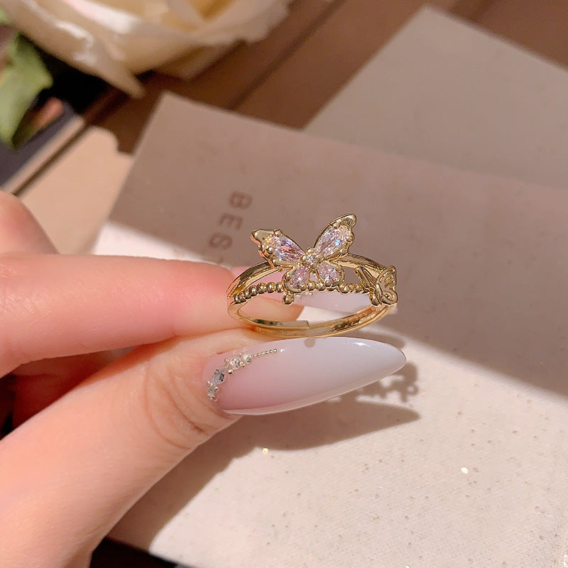 Wholesale Stylish Butterfly Ring with Zircon Gold Finish Jewelry Accessory
