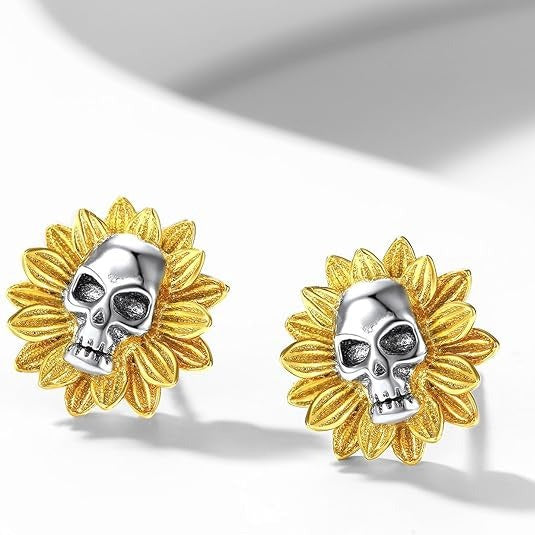 Wholesale  Creative Sunflower Skull Earrings Halloween Dark Alloy Skull Flower Earrings