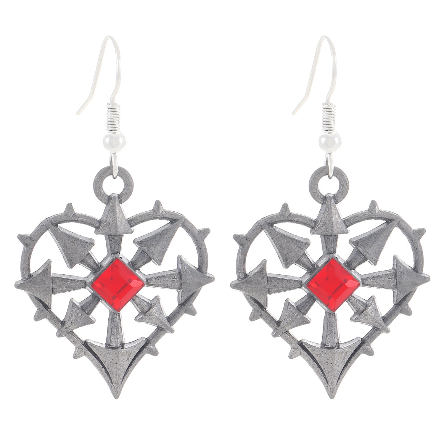 Wholesale Gothic Red Heart Pendant Necklace Alloy Cross Chain Vintage Tin Finish Fashion Accessory