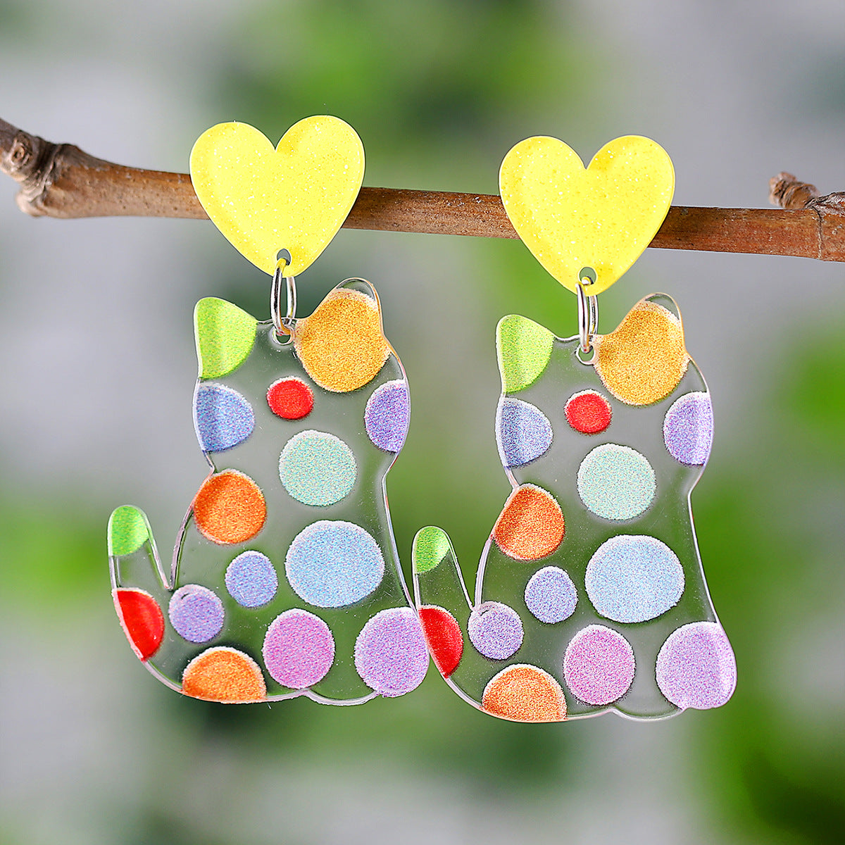 Wholesale  Cute Flowers Rainbow Wave Dot Cat Love Acrylic Pendant Earrings