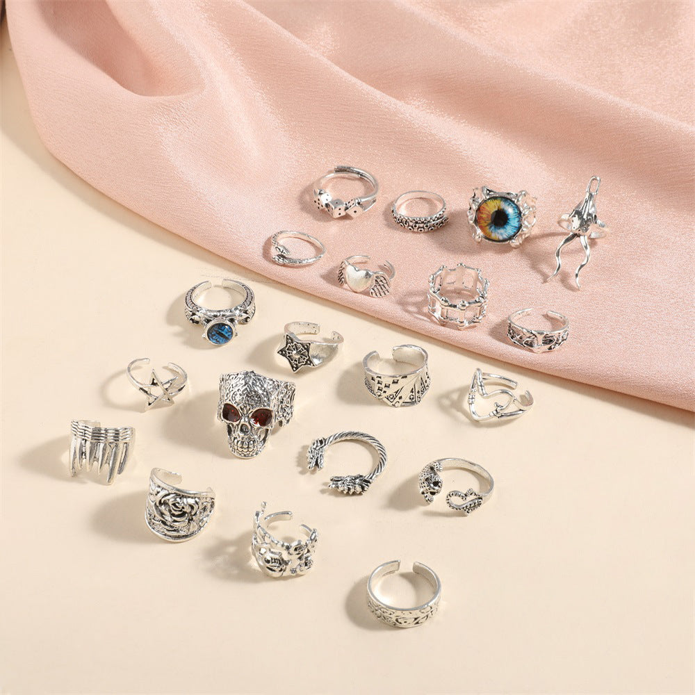 Wholesale Trendy Gothic Devil Eye Skull Ring Set 20 Pcs Jewelry Accessory for Resale