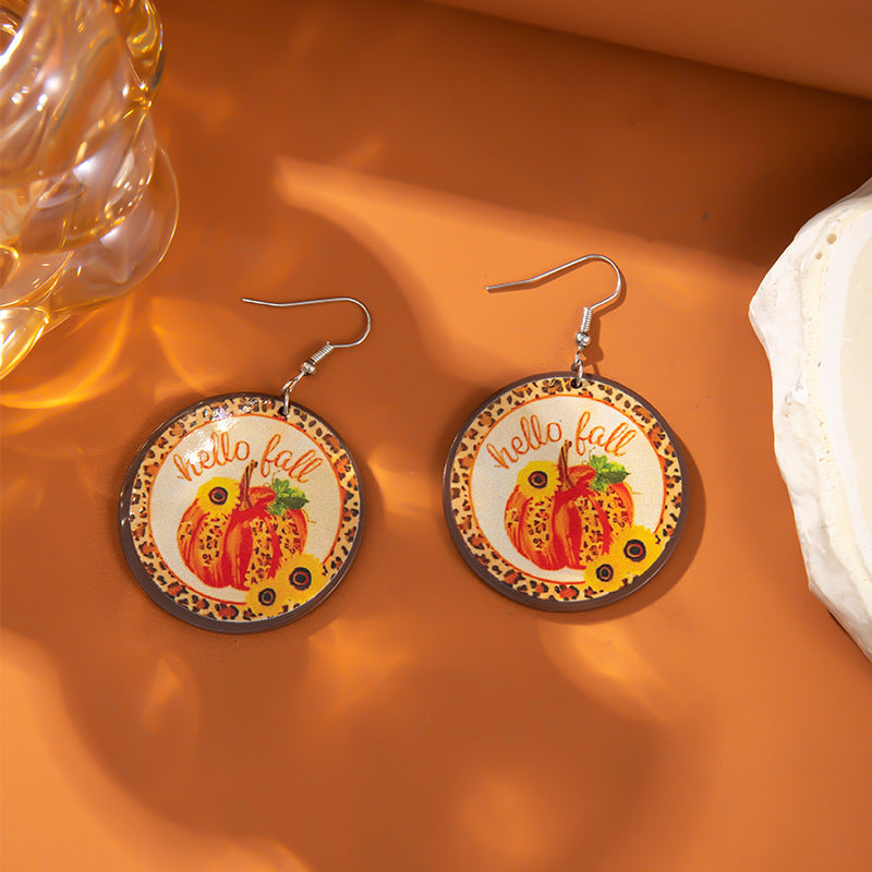 Wholesale Fall Harvest Pumpkin Earrings Handmade Alloy Geometric Jewelry Accessory