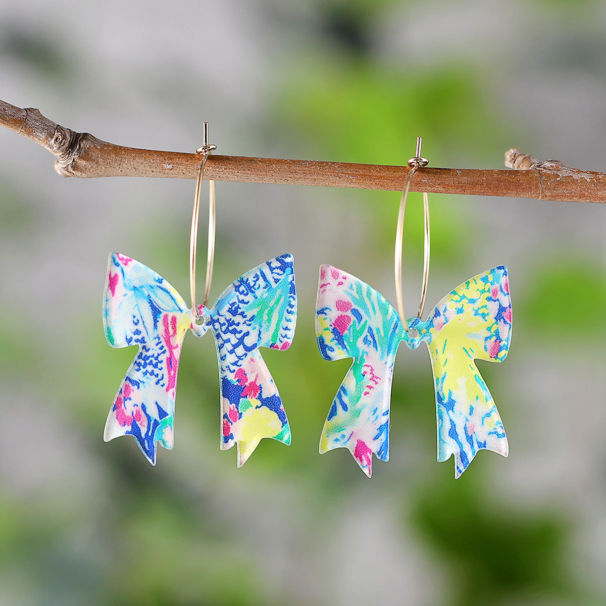 Wholesale Colored Leaves Flowers Bohemian Bow Pendant Earrings