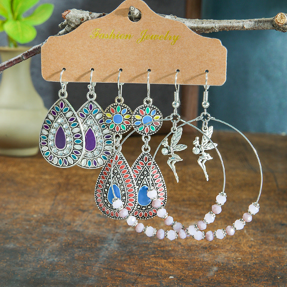 Wholesale Bohemian Tassel Flower Earrings Set,  Handmade Alloy