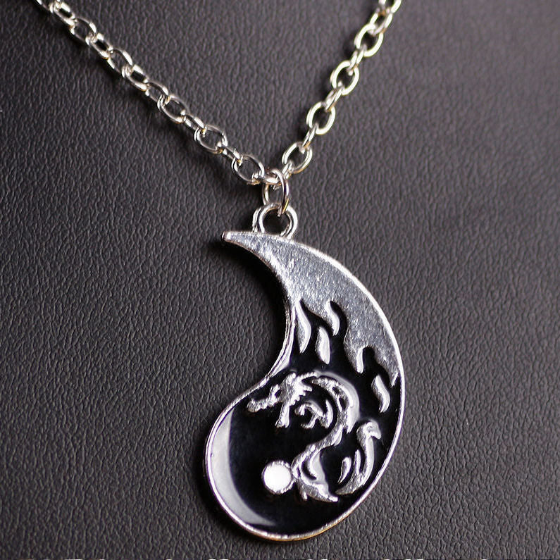 Wholesale Yin Yang Tai Chi Black and White Double Dragon Sweater Necklaces ACC-NE-Hany001