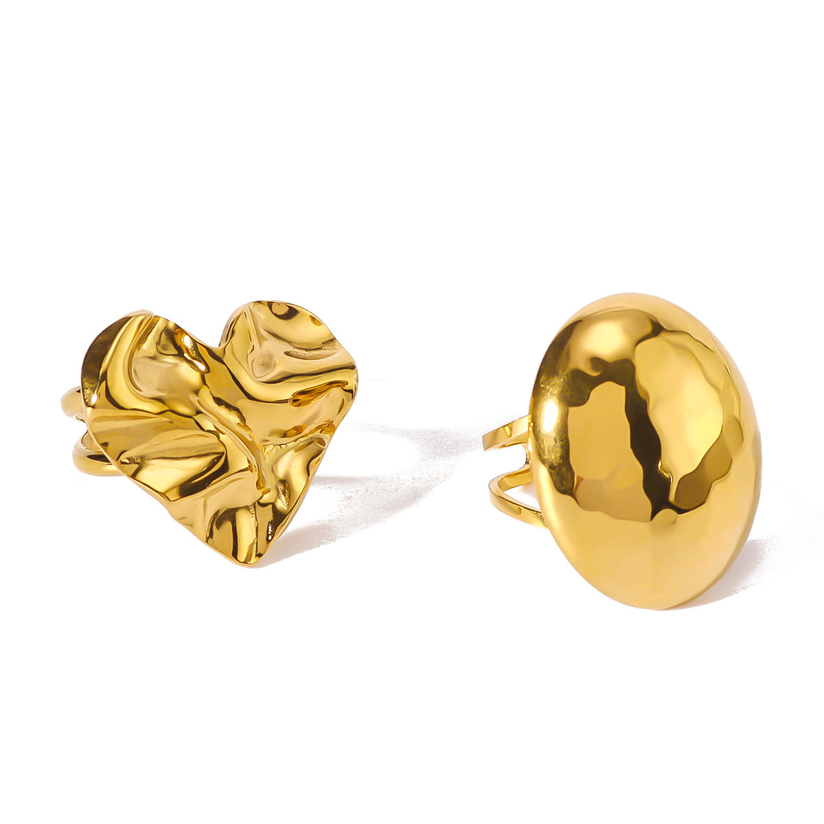 Wholesale 18K Gold Love Heart Shaped Wrinkled Oval Geometric Matte Titanium Steel Ring