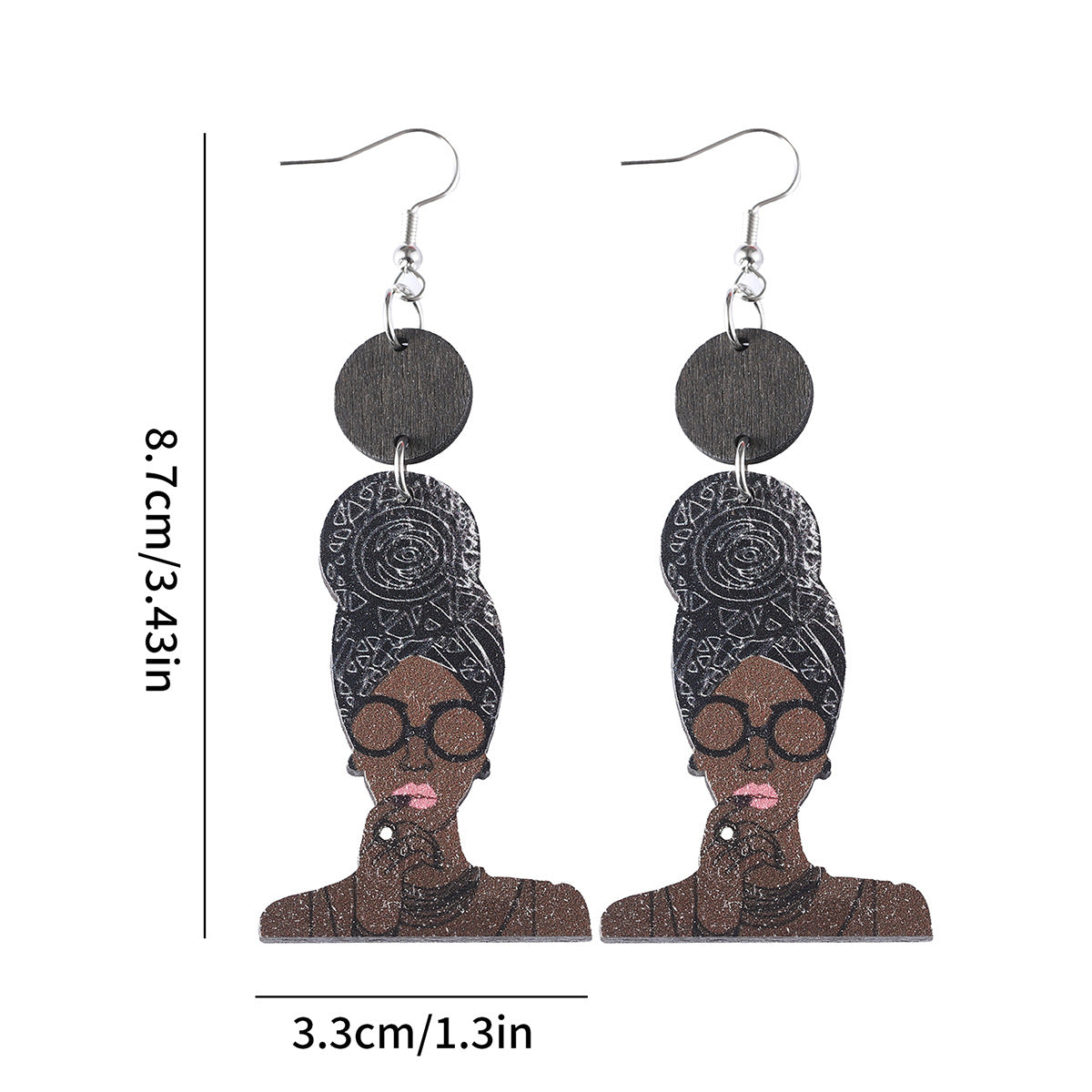 Wholesale Queen's head pendant earrings wooden double-sided earrings