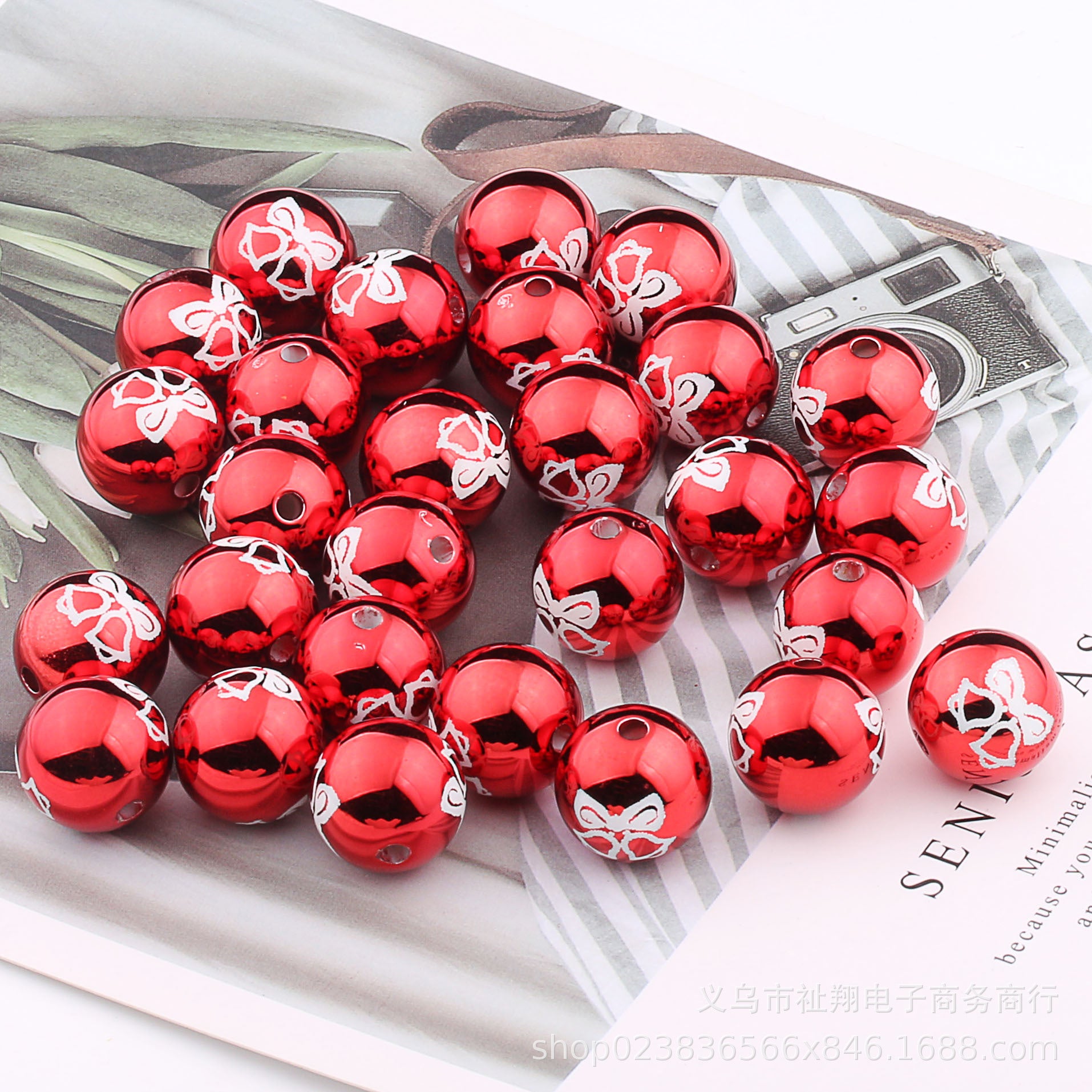 Wholesale 20pcs 16mm Christmas Color Printed Acrylic Round Beads DIY Bead Accessories ACC-BDS-ZhiXiang001