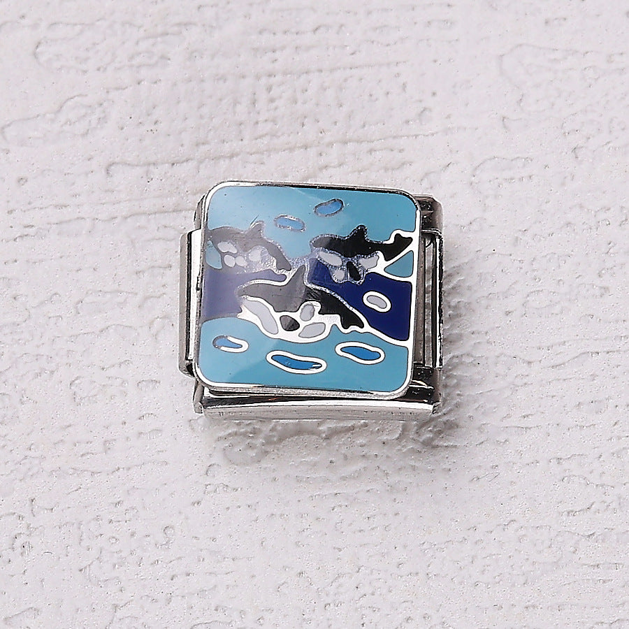 Wholesale 10pcs Italian Charm Bracelet 9mm DIY Splicing Blue Ocean Elements Stainless Steel Composable Bracelet