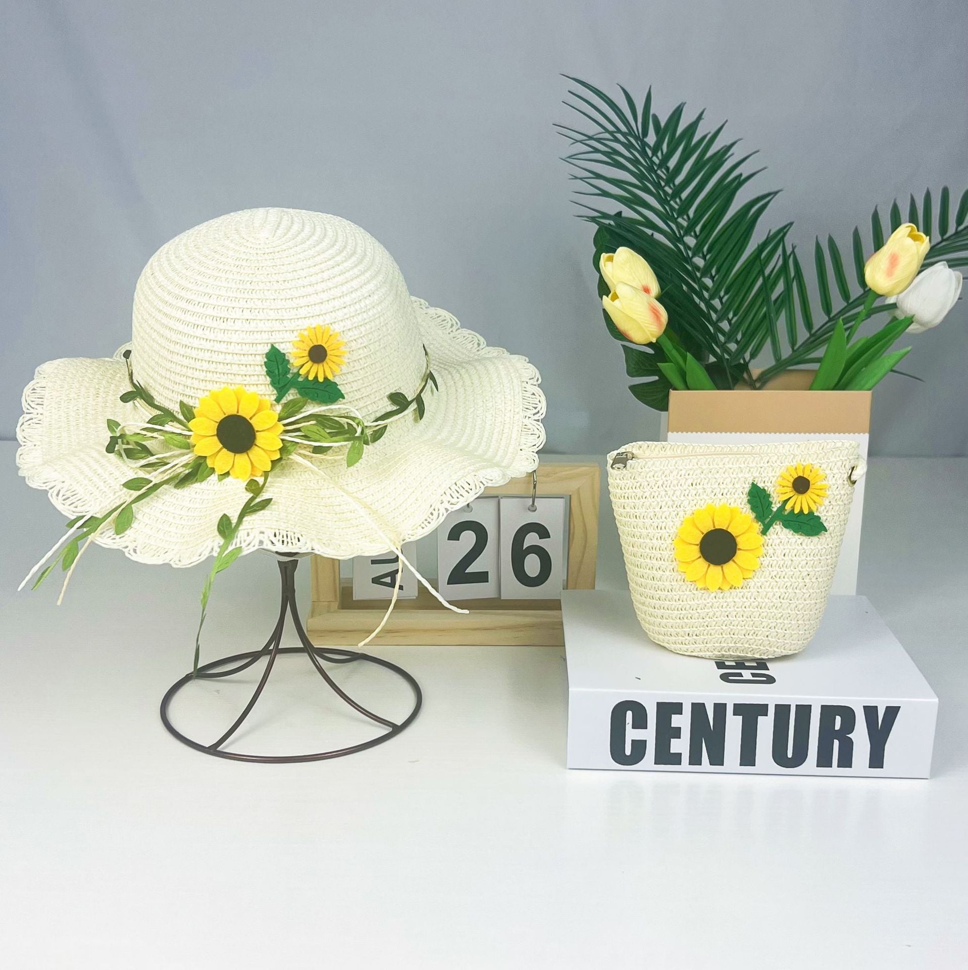 Wholesale  Straw Hat  Sunflower Bucket Hat