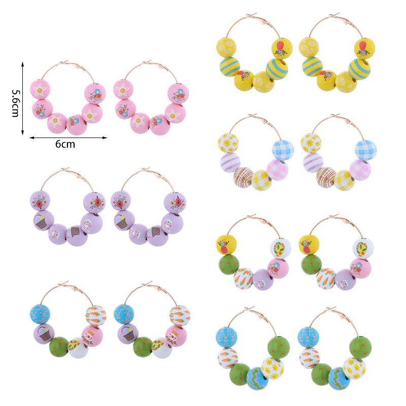 Wholesale Easter Bunny Carrot Egg Flower Basket Wooden Beaded Large Earrings