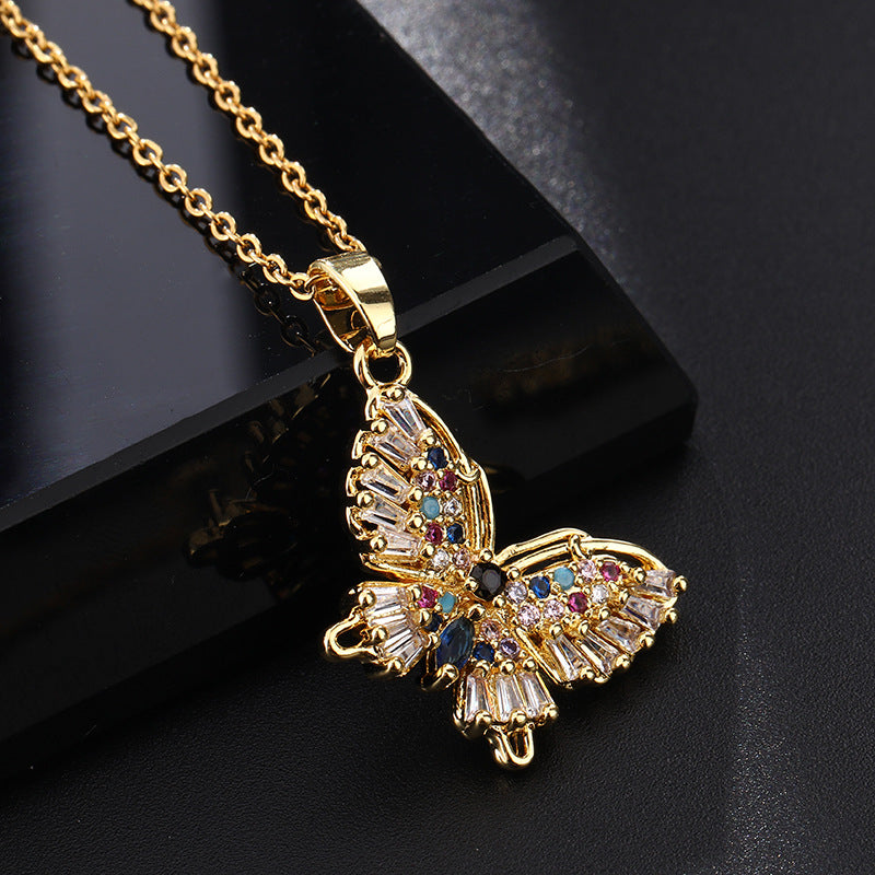 Wholesale Copper Butterfly Choker With Colorful Zircon Pendant Korean Style Trendy Fashion Accessory For Women
