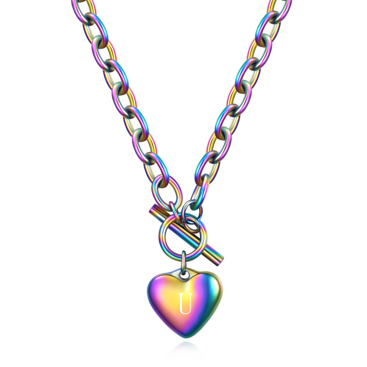 Wholesale Colorful 26 Letters Love Titanium Steel Necklace Heart Pendant Necklace ACC-NE-ZhongZhe001