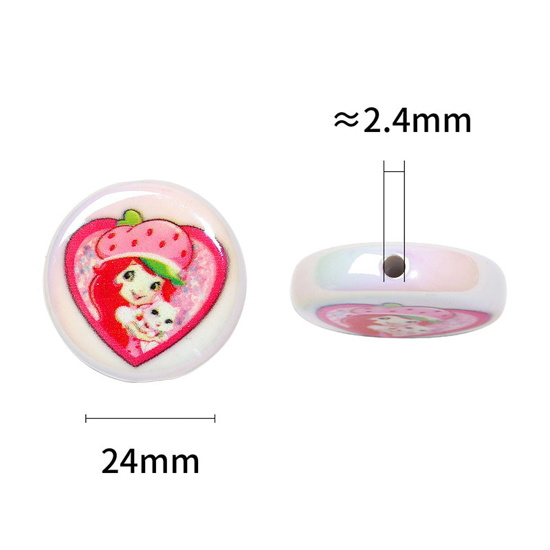 Wholesale Random 100pcs Acrylic Beaded Round Flat Beads Cartoon Printed Beads DIY Beadable Accessories