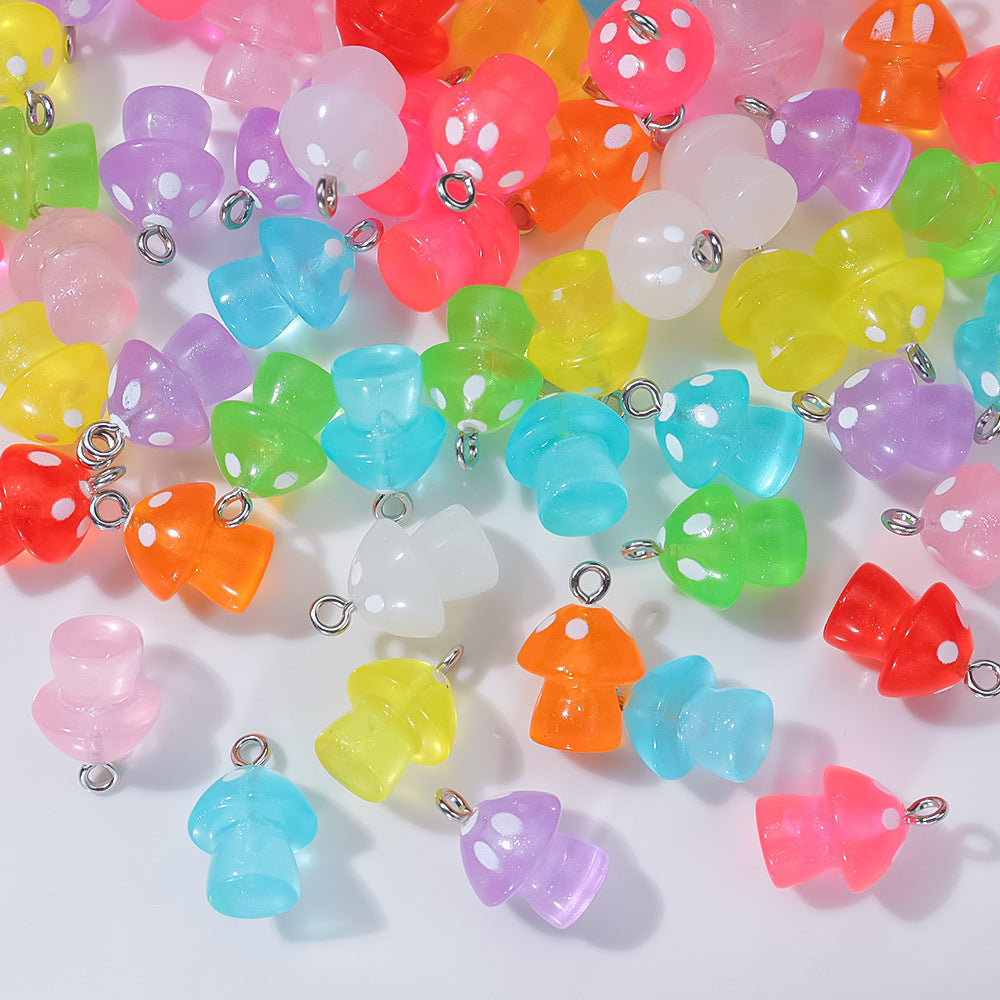 Wholesale 20pcs/ pack Transparent Colorful Luminous Mushroom Pendant — DIY Handmade Accessories for Keychains Earrings and Necklaces