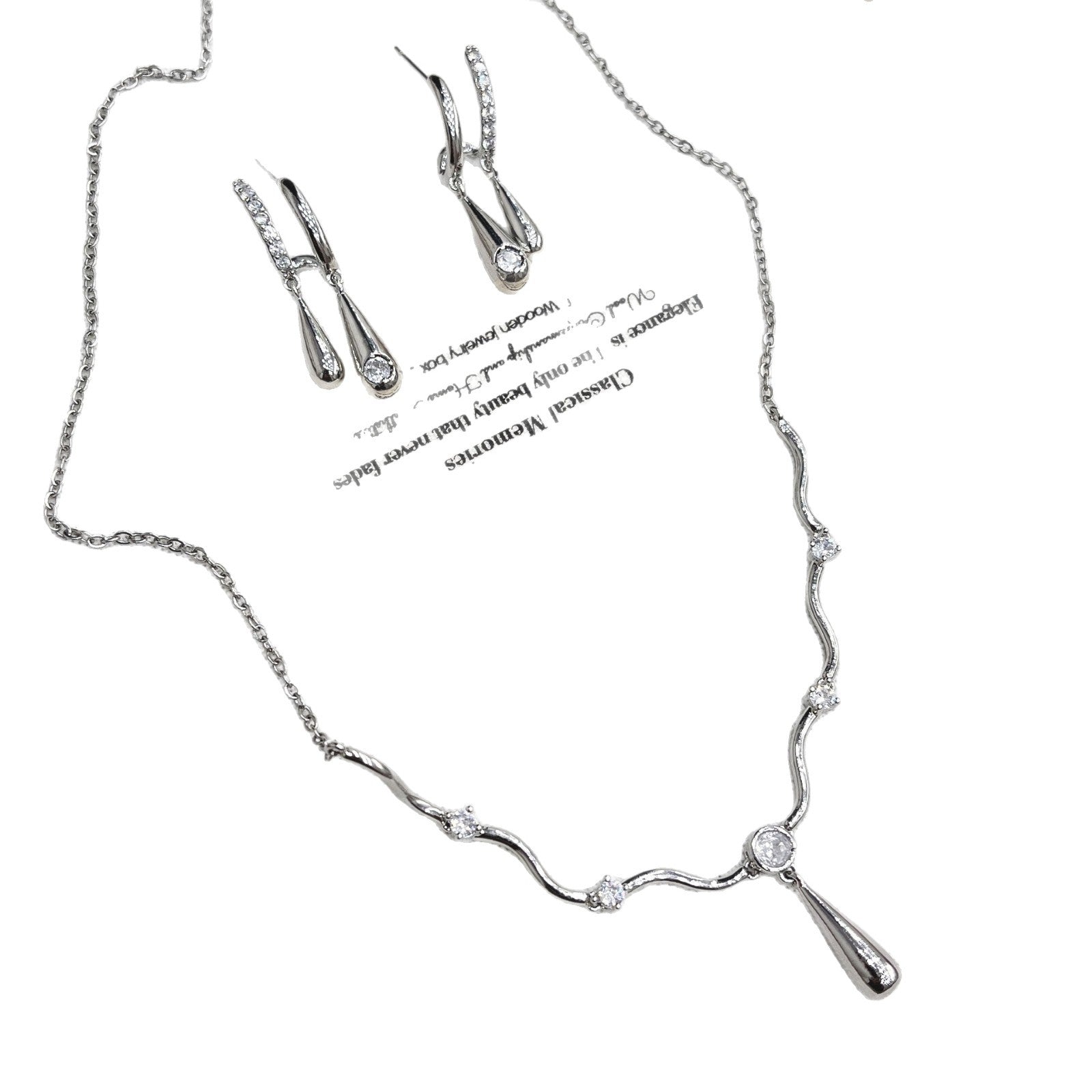 Wholesale silver Wave Water Drop Pendant Necklace Earrings