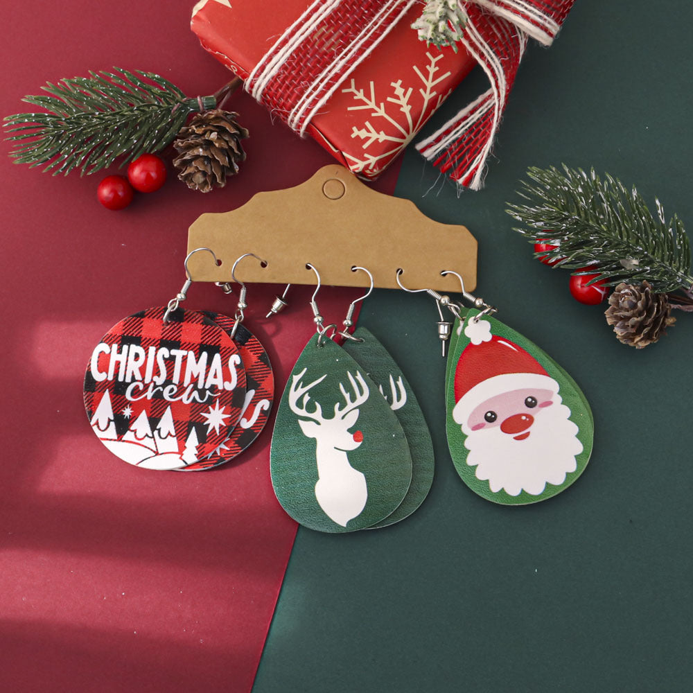 Wholesale Christmas-themed PU leather earrings