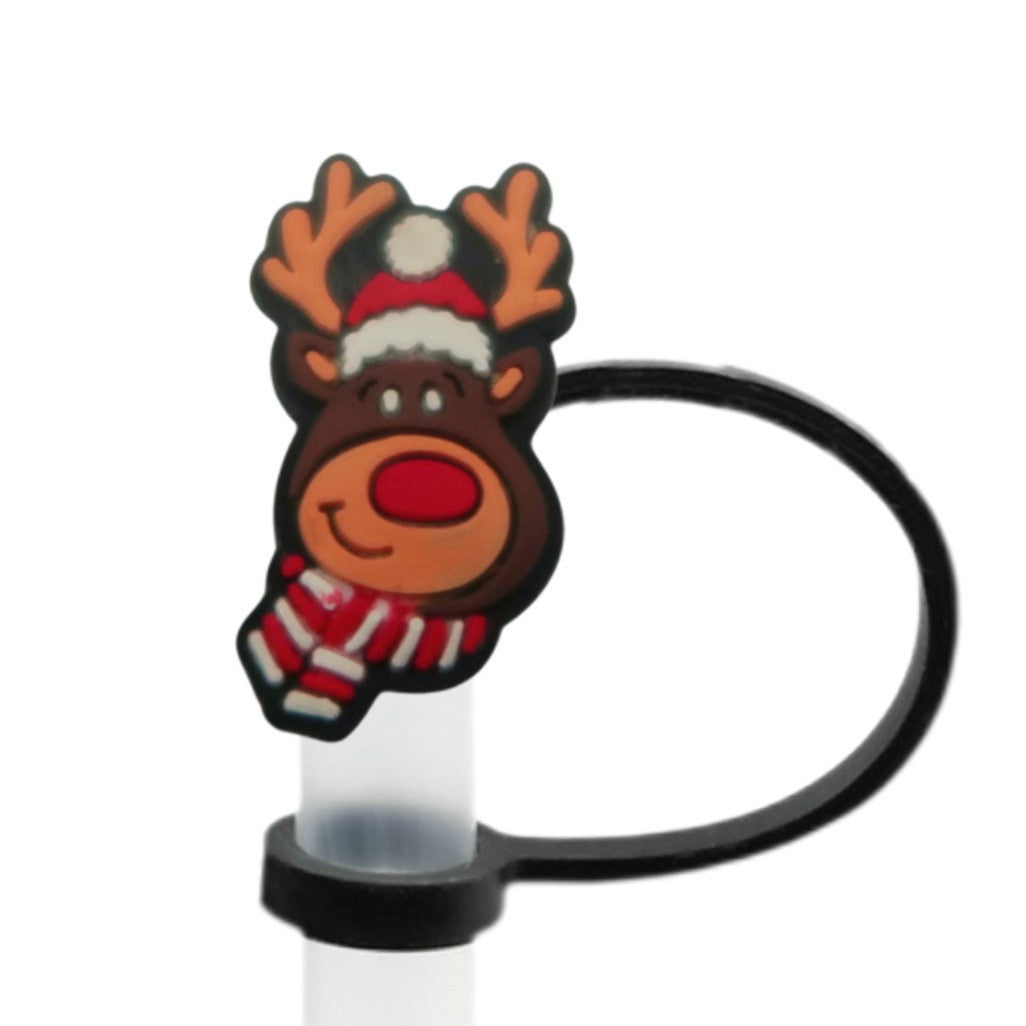 Wholesale 10pcs Christmas themed food grade silicone Straw Cover Straw Tube Cap