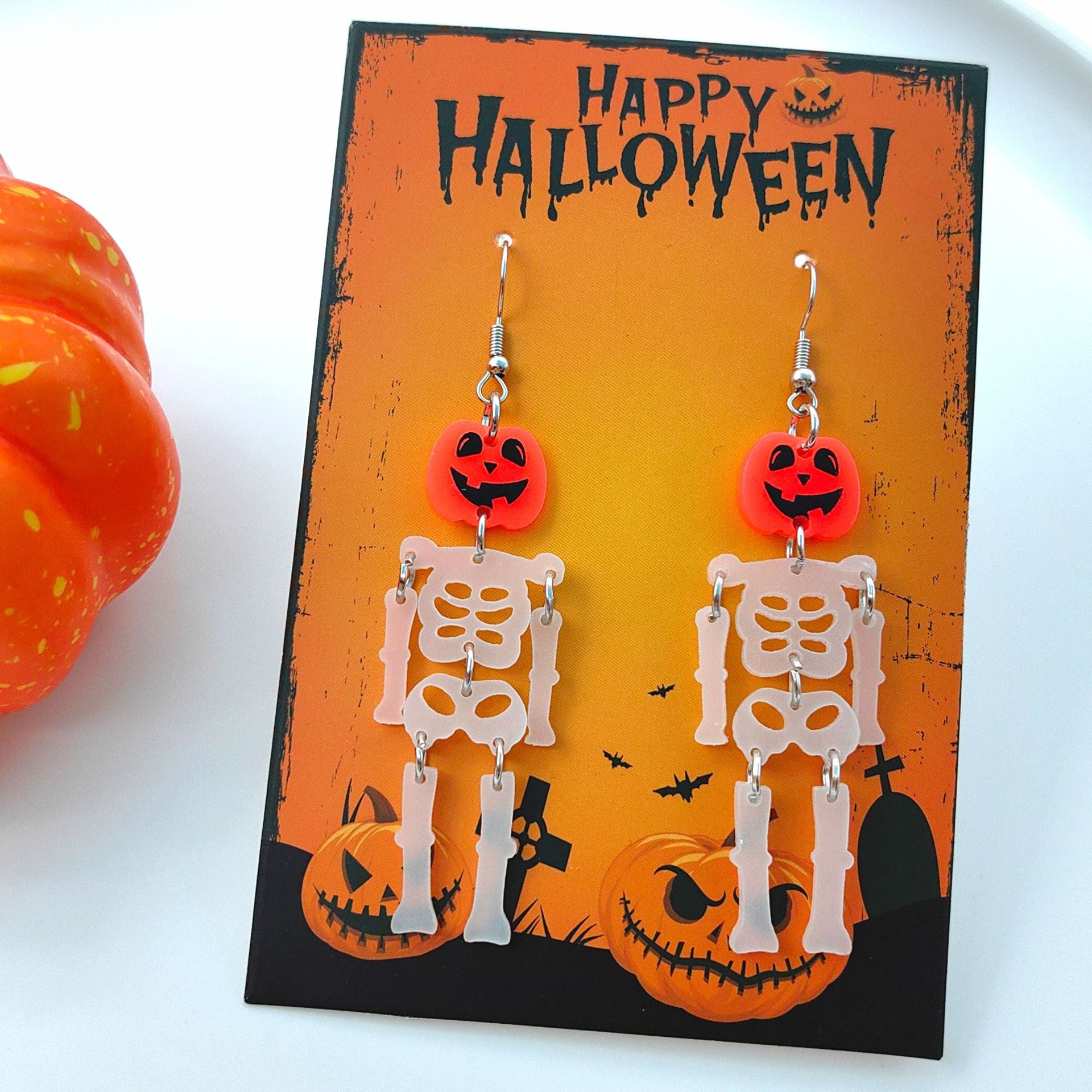 Wholesale Halloween Acrylic Luminous Pumpkin Skull Earrings ACC-ES-XiZhao022