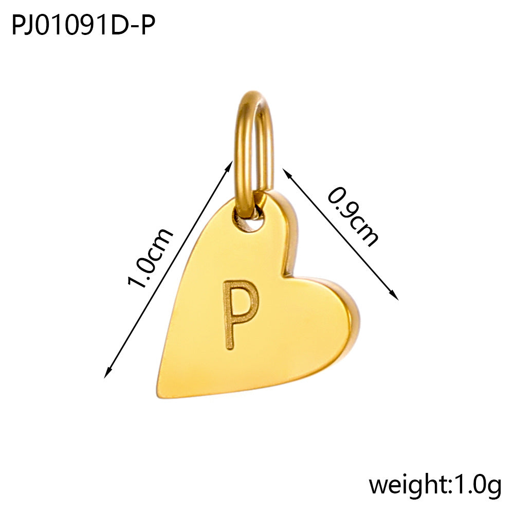 Wholesale Glossy 14k gold heart 26 letter DIY pendant