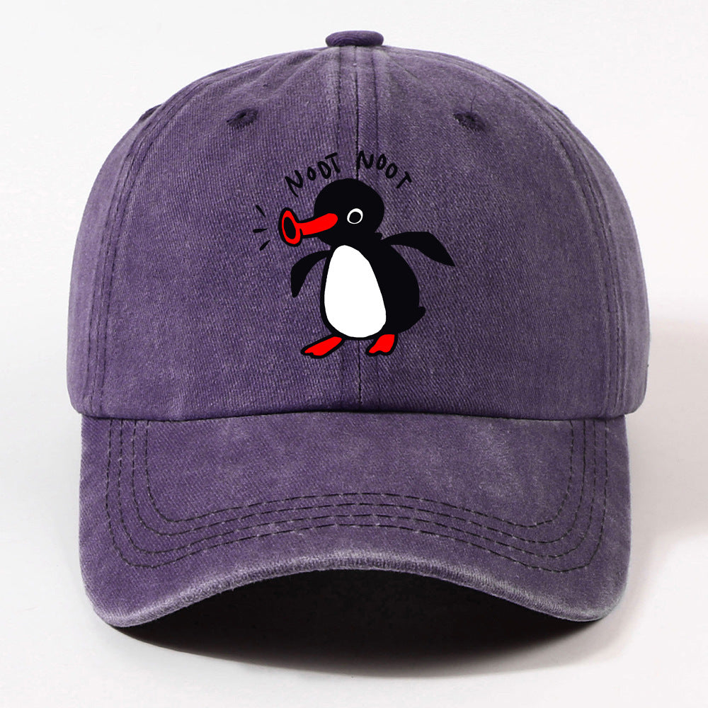 Wholesale  Curved Brim Washed Cotton Cartoon Print Penguin Baseball Cap