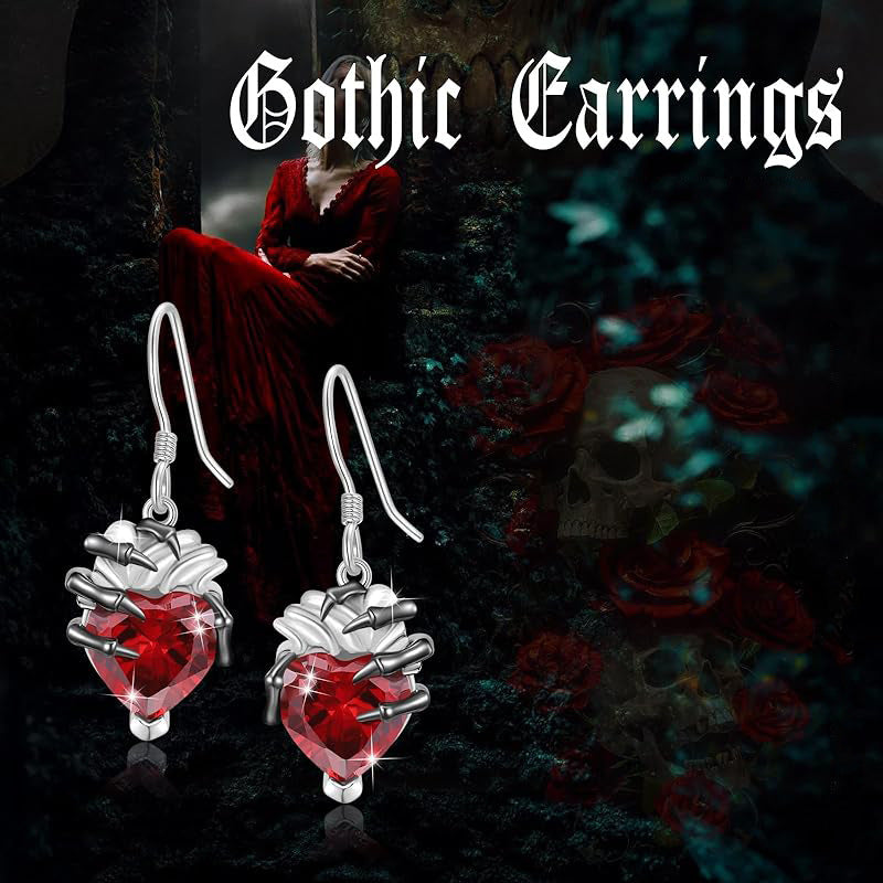 Wholesale Diamond-Cut Zinc Alloy Heart Skull Hand Earrings Gothic Design for Women Party Wear