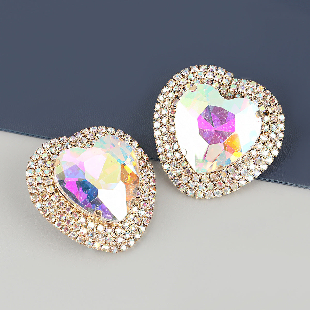 Wholesale diamond heart shaped glass diamond alloy earrings ACC-ES-JL014