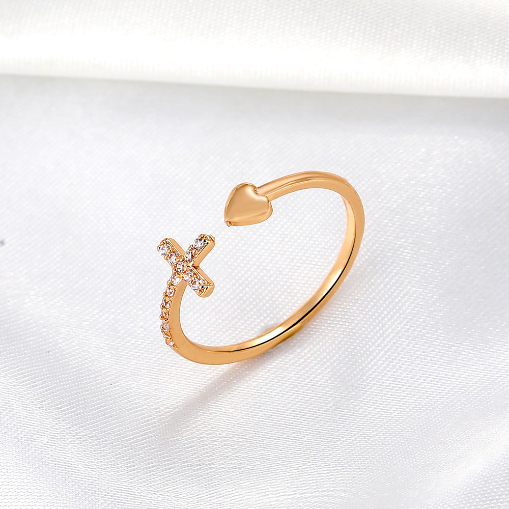 Wholesale Double Cross Open Ring In Gold Copper Geometric Unisex Jewelry Accessory For Everyday Wear And Gifts