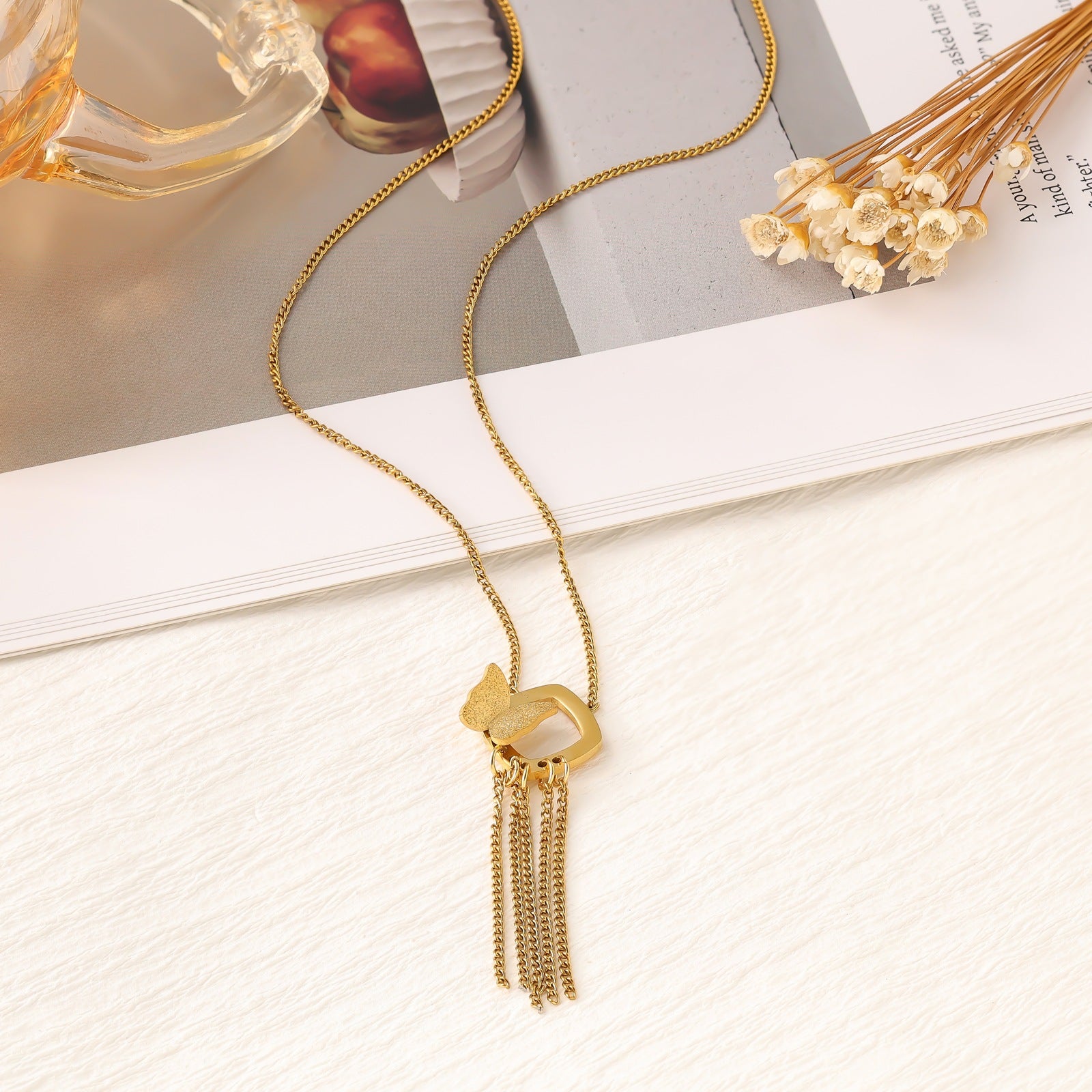 Wholesale Titanium steel butterfly tassel clavicle chain