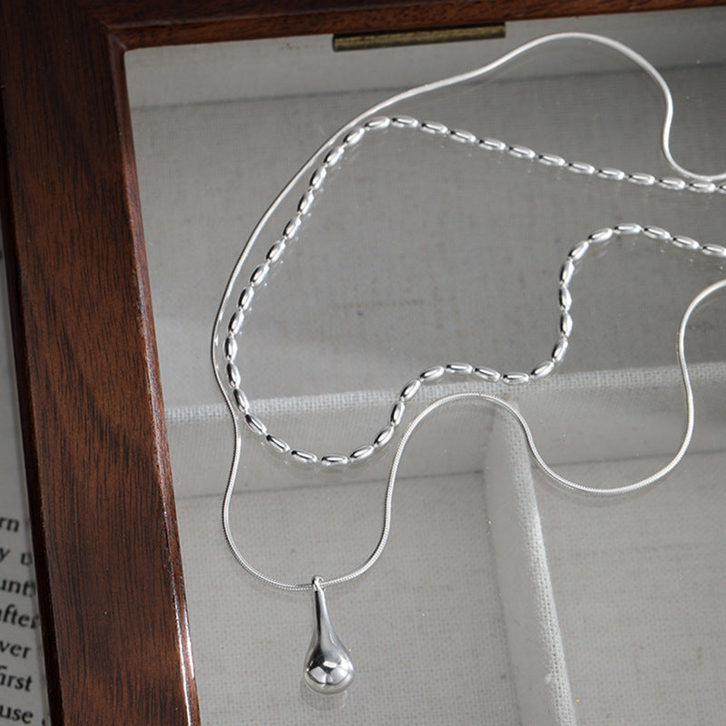 Wholesale Cold Style Double-Layer Water Drop Rice Necklace,  Fashion Clavicle Chain for Women Boutique Resale