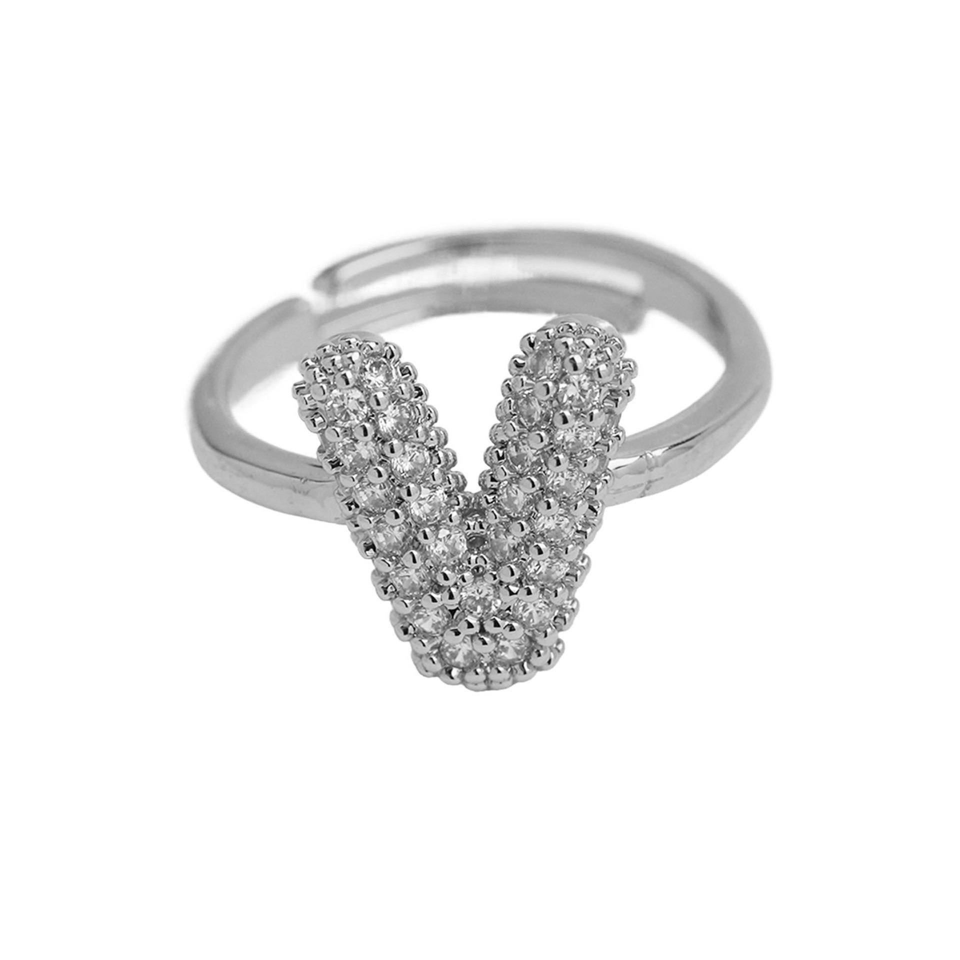 Wholesale  white gold balloon bubble cute 26 English letters open ring