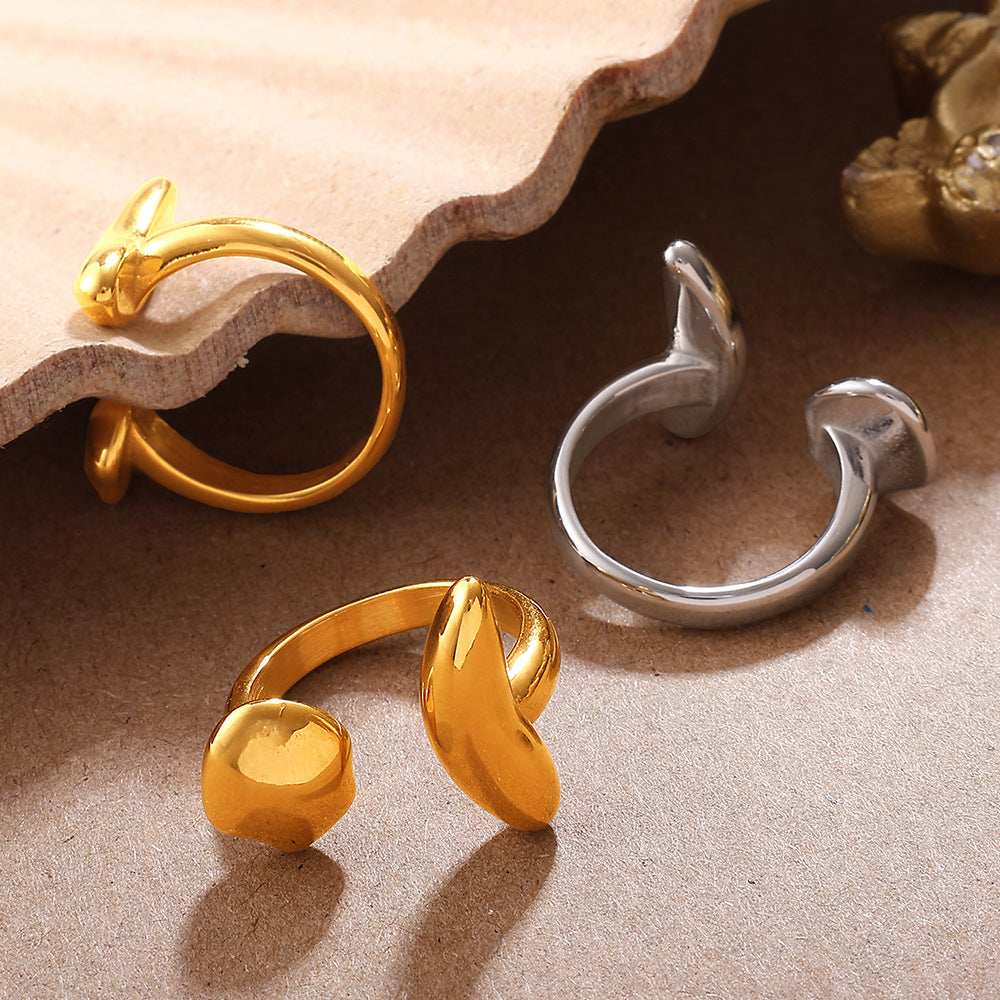 Wholesale  Couple' s Simple Plain Glossy Open Ring Stainless Steel 18K Gold-Plated Versatile Ring