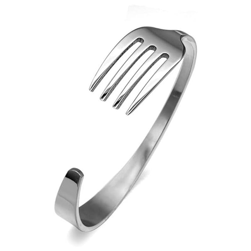 Wholesale Titanium Steel Gold-plated C-shaped Open Fork Bracelet
