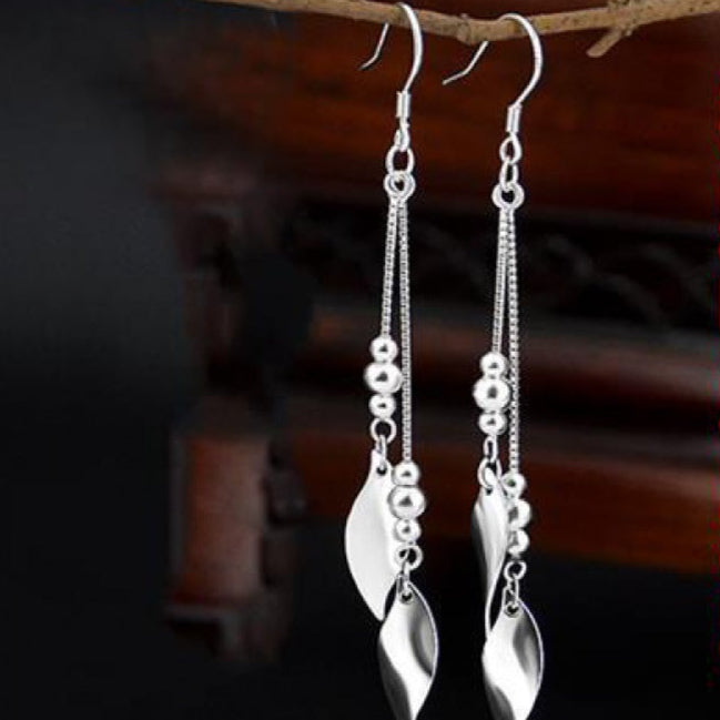 Wholesale sterling silver long maple leaf earrings