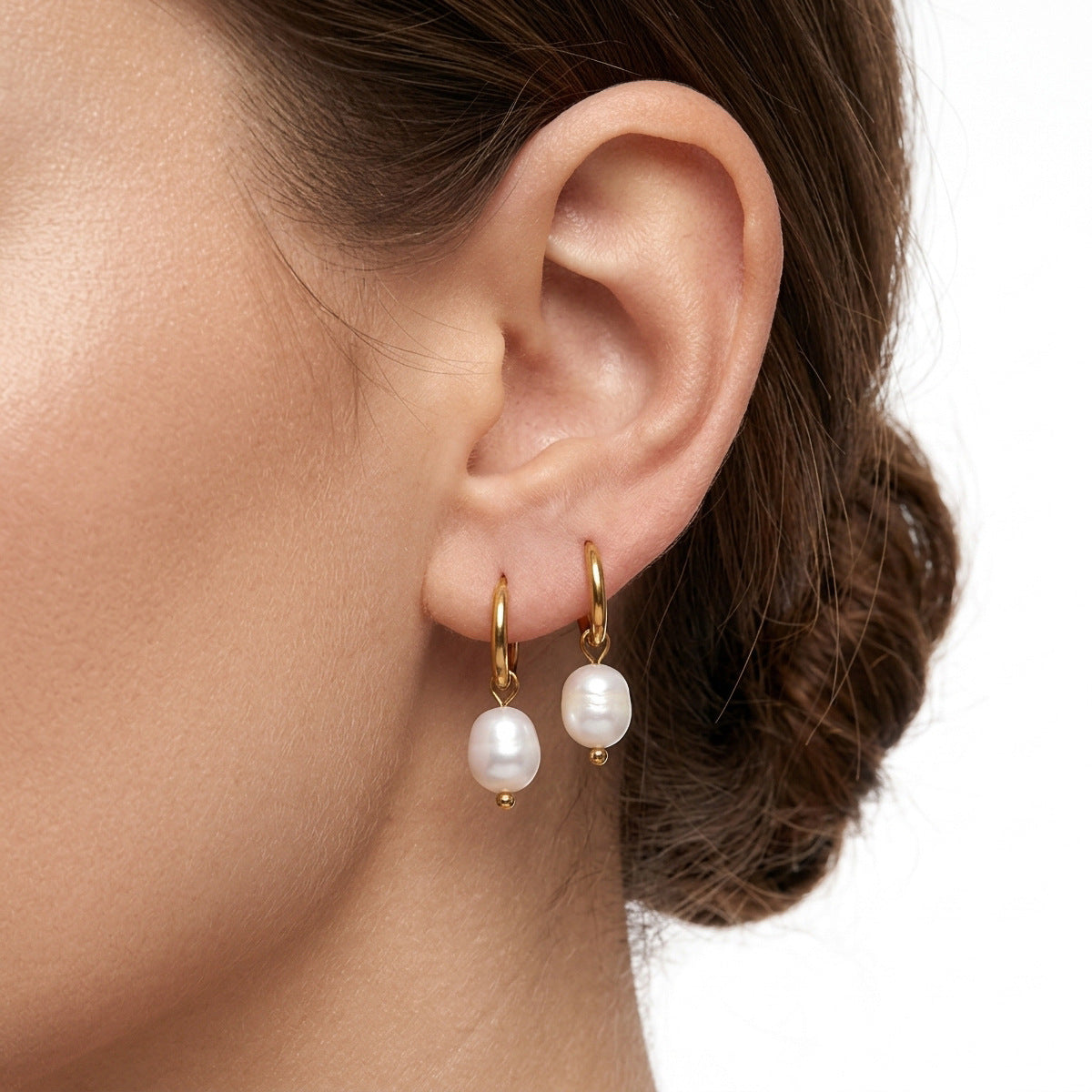 Wholesale Light Luxury Freshwater Pearl Hoop Tassel Earrings Titanium Steel Fashion Accessory