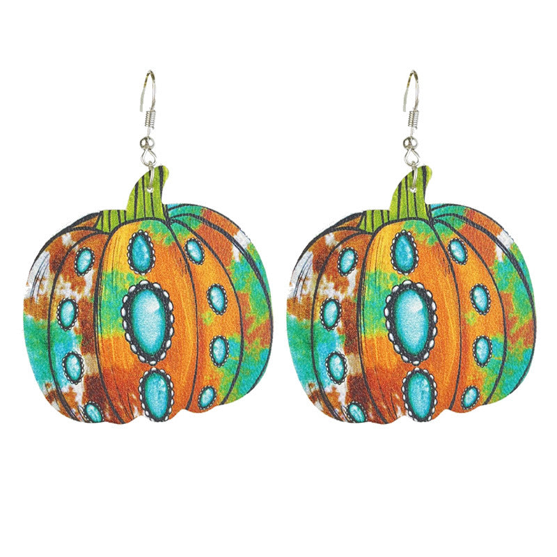 Wholesale 2 Pairs/pack Halloween Thanksgiving Day Aztec Pumpkin Wood Earrings ACC-ES-HY140