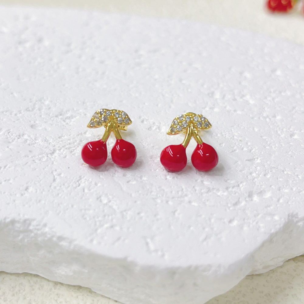 Wholesale Red Fruit Series Drop Oil Cherry Strawberry Earrings
