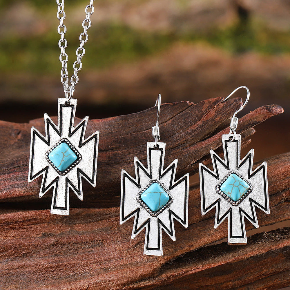 Wholesale  Ethnic Style Diamond Inlaid Turquoise Earrings Necklace