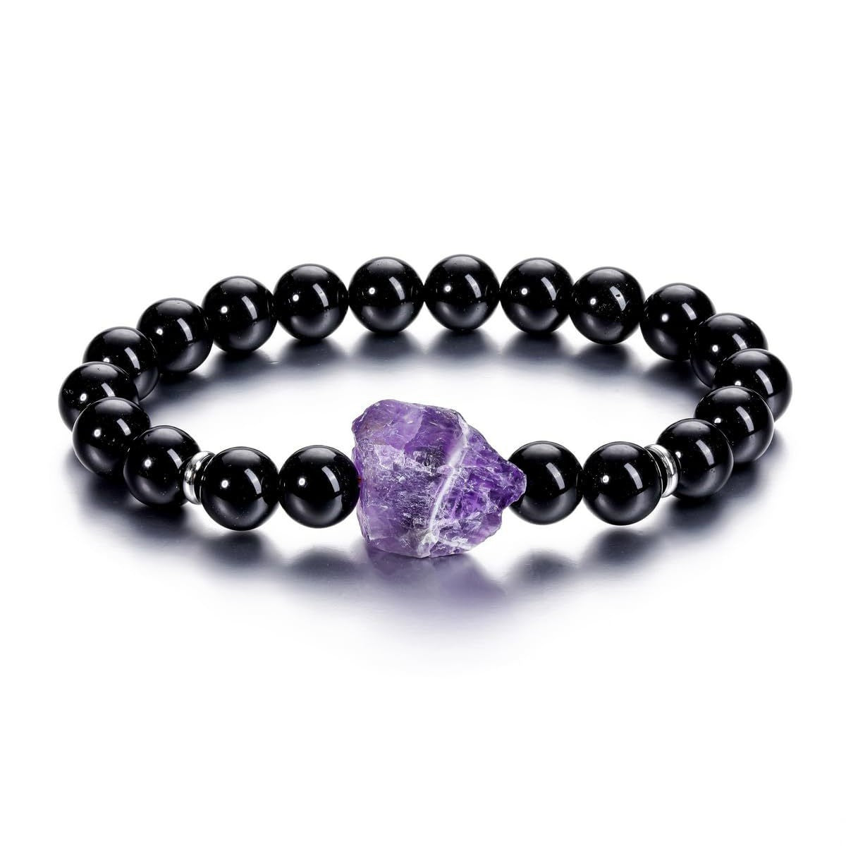 Wholesale Amethyst Raw Stone Bracelet 8mm Round Bead Tiger Eye Elastic Rope Bracelet