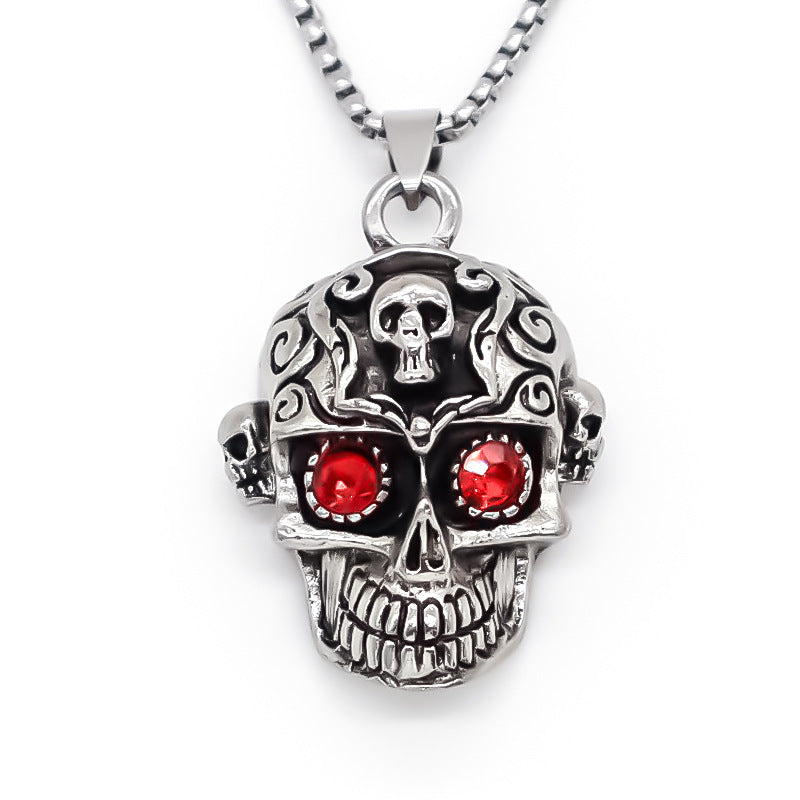 Wholesale  skull pendant high-grade carved inlaid gem accessories necklace