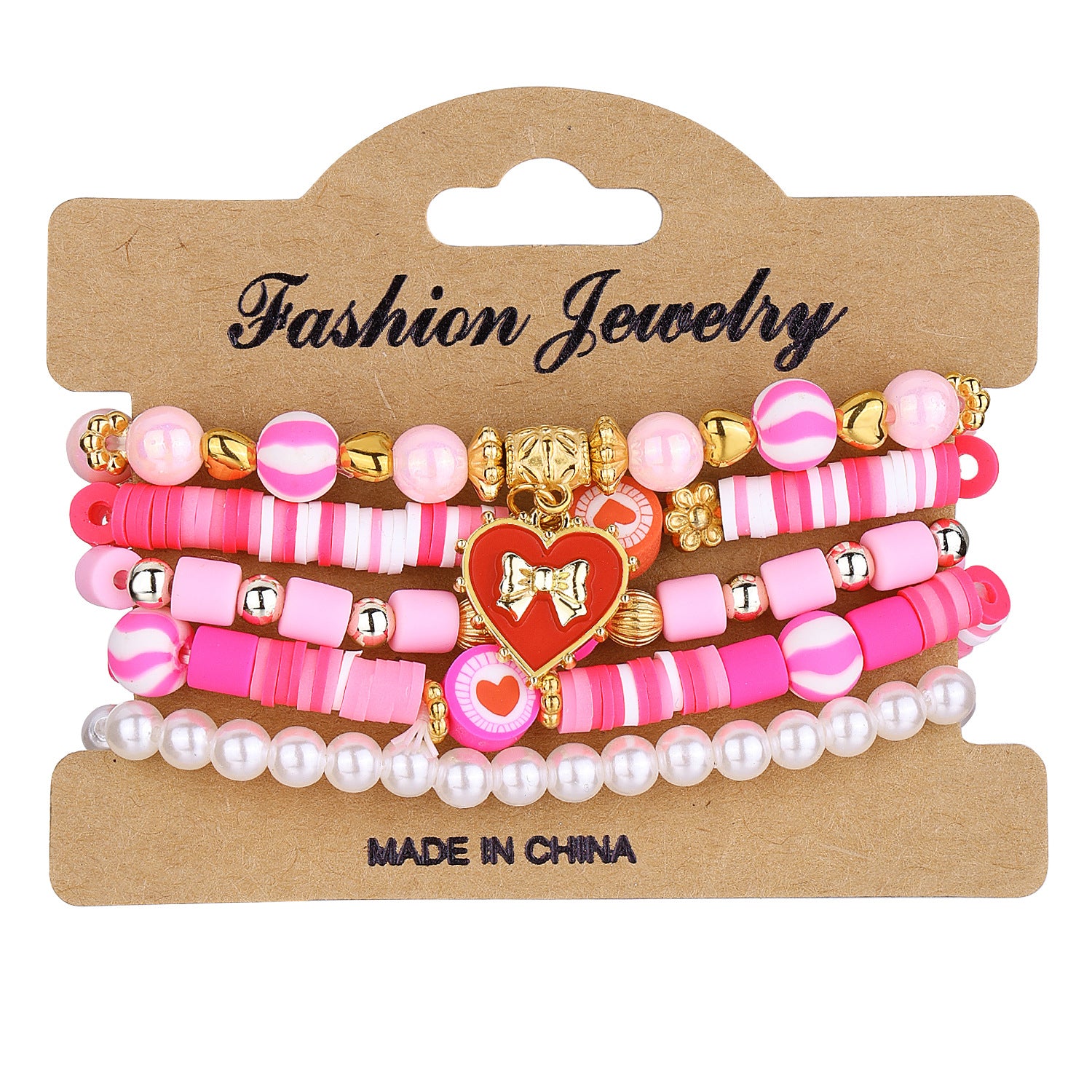 Wholesale LOVE Heart Shaped Polymer Clay Bead Bracelet Multi Layer Stretch Elastic Valentine S Day Gift Chic Jewelry Accessory For Boutique Resale