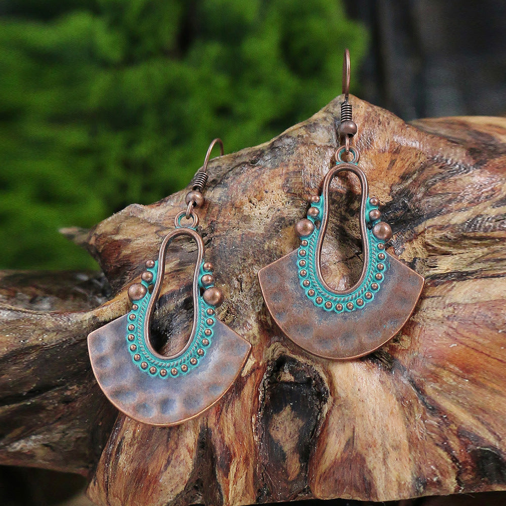 Wholesale Retro Ethnic Style Double Layer Turquoise Stud Earrings Tassel Earrings ACC-ES-MoMo008