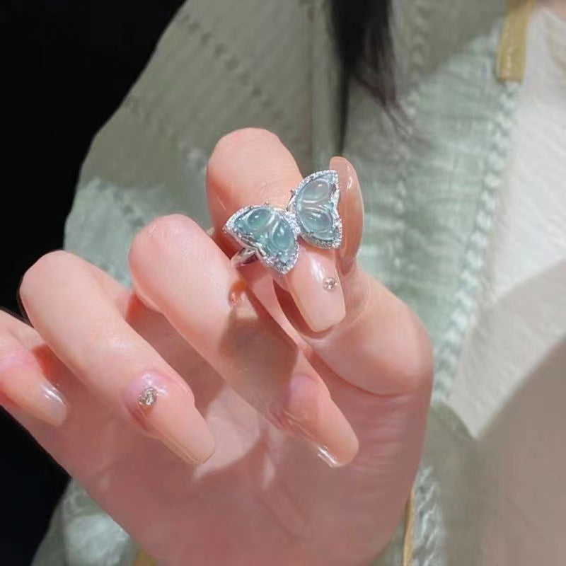 Wholesale  light green Butterfly Shining Opening Ring