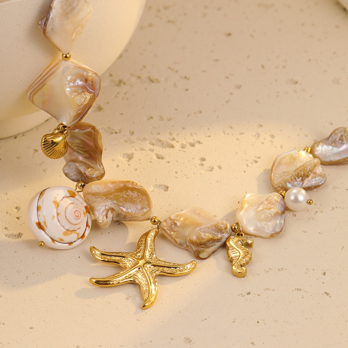 Wholesale  irregular shell conch sea star stainless steel clavicle chain