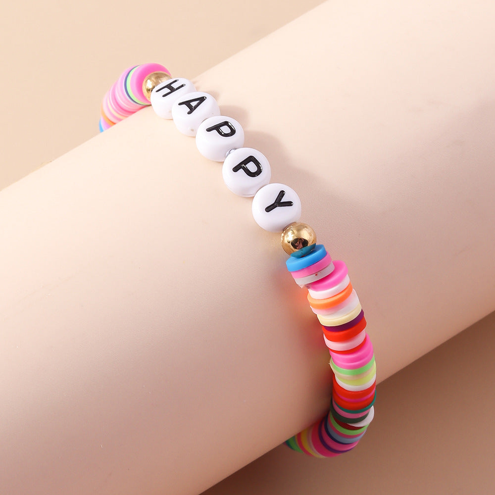 Wholesale Random Soft Pottery HAPPY Letter Bracelet ACC-BT-YueSen004
