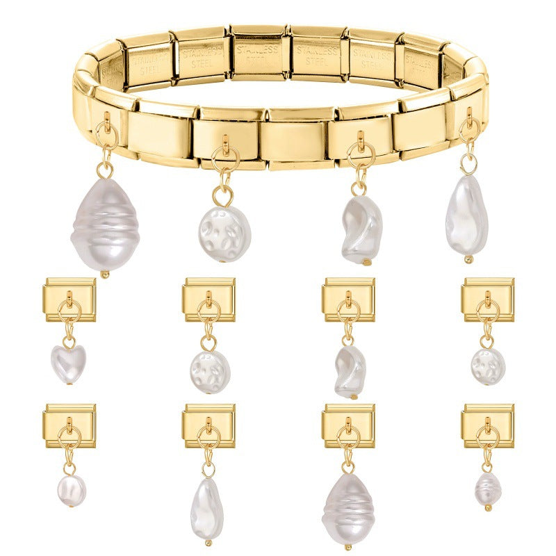 Wholesale Italian Charm Bracelet 9mm DIY Splicing Gold Pendant Stainless Steel Composable Bracelet