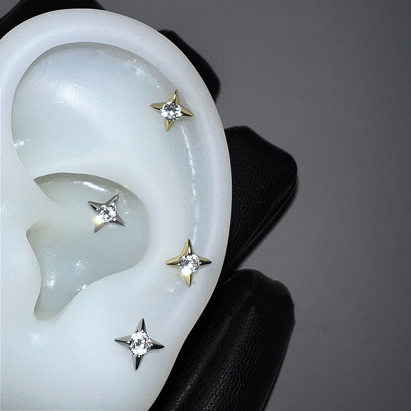 Wholesale Star Turnbuckle Lucky Four-pointed Star Zircon Earrings